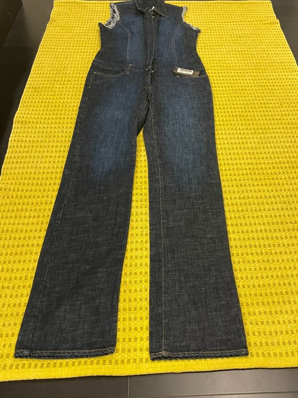 NWT Just Cavalli Dark Indigo Denim Jumpsuit Size 46 (US 10/12) — Frayed Armhole